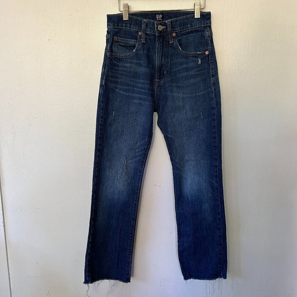 GAP Ankle Flare Jeans Womens 0 Medium Wash Raw Hem High Rise